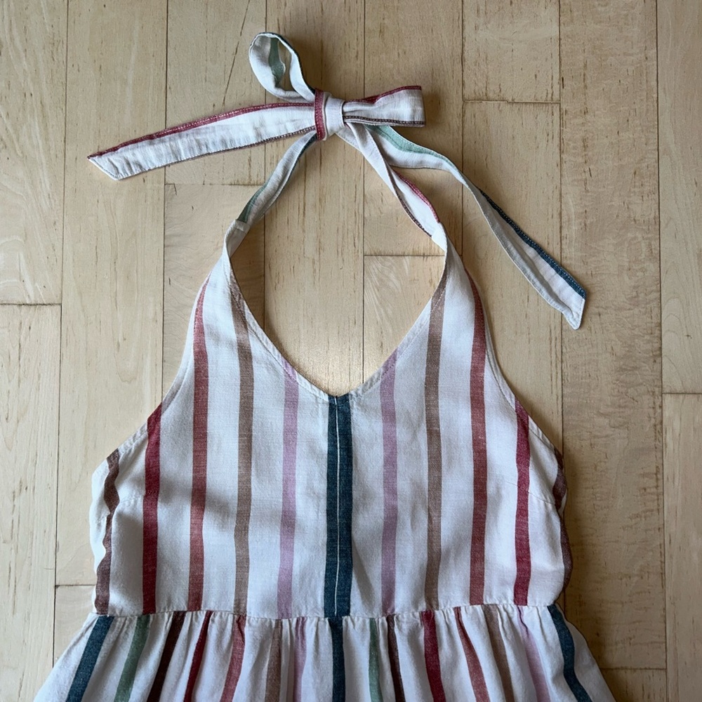 American Eagle Outfitters Cotton Linen Rainbow Striped Halter Tie Dress Large - Picture 7 of 16